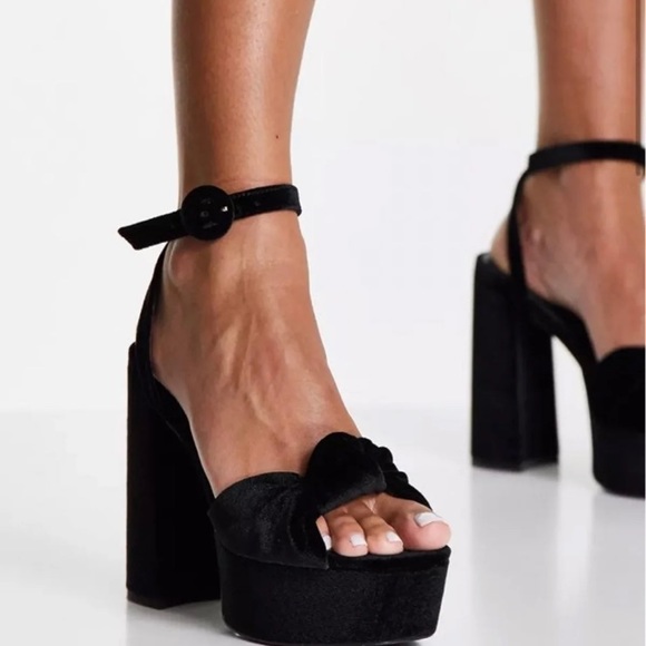 ASOS knotted platform velvet heeled sandals - Picture 1 of 3